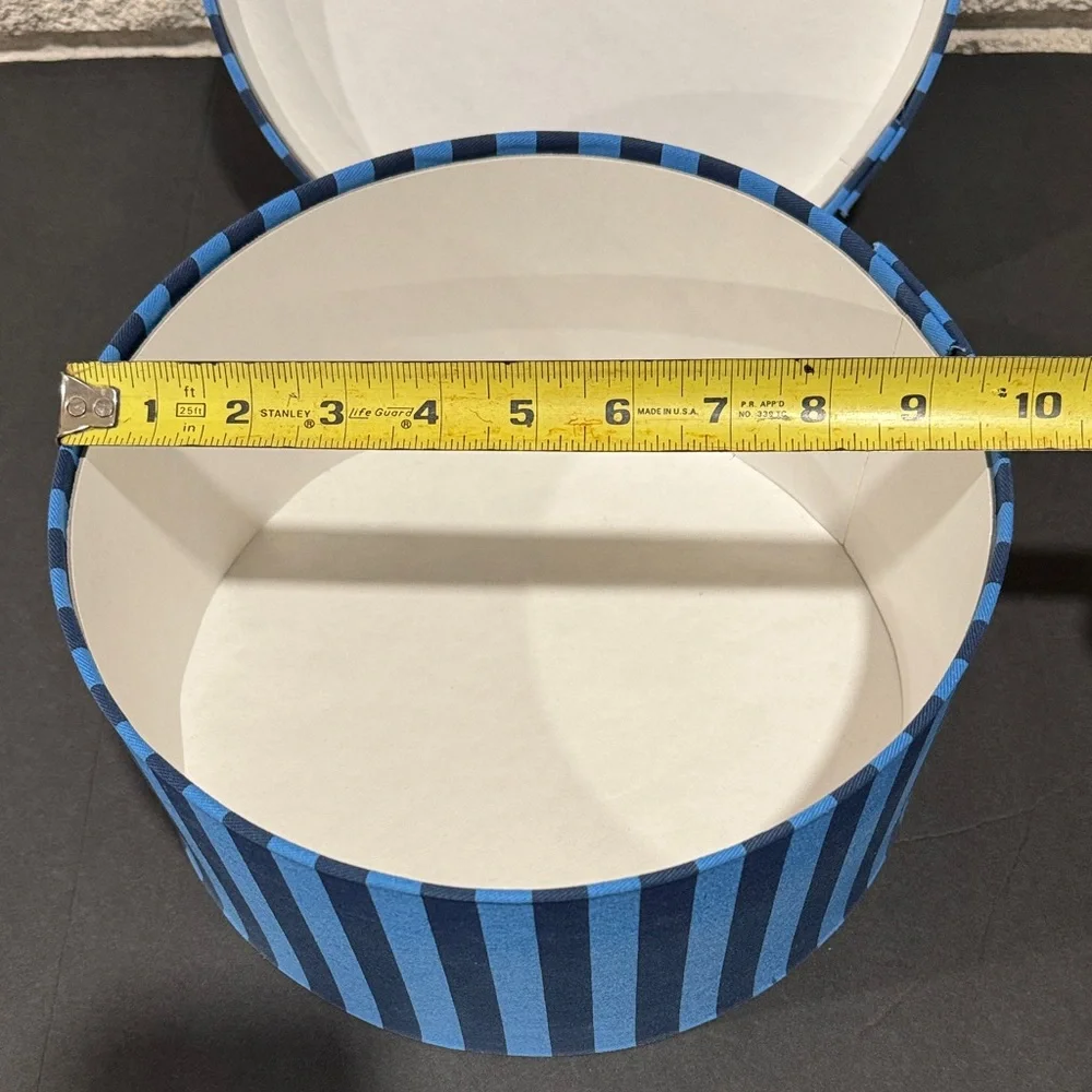 Striped Round Hat Box in Blue and Navy